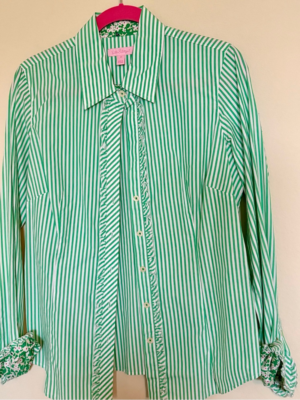 Lilly Pulitzer green striped button down shirt Sz 10